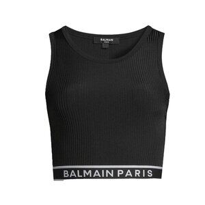 Balmain Paris black logo crop tank Top size 34 XS
